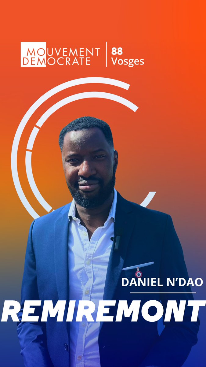 MoDem's tweet photo. 📍 Remiremont
🔸 Daniel N'Dao, conseiller municipal, mènera #Remiremont2026 

#Municipales2026 @Daniel_NDao https://t.co/yEyzkO9TJS