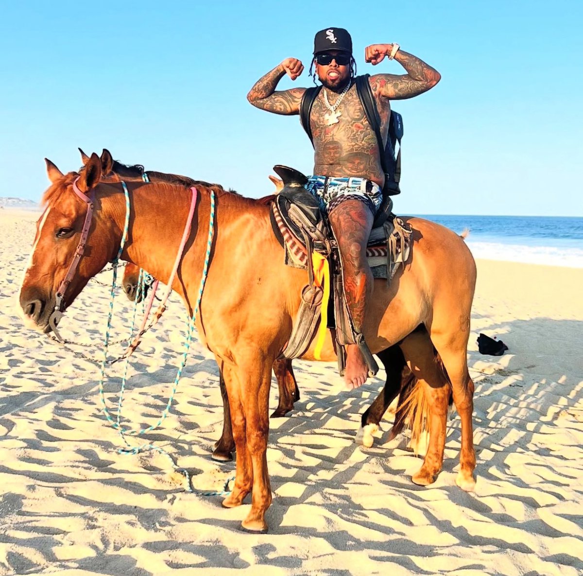 Westside Gunn riding a horse, 2025.
