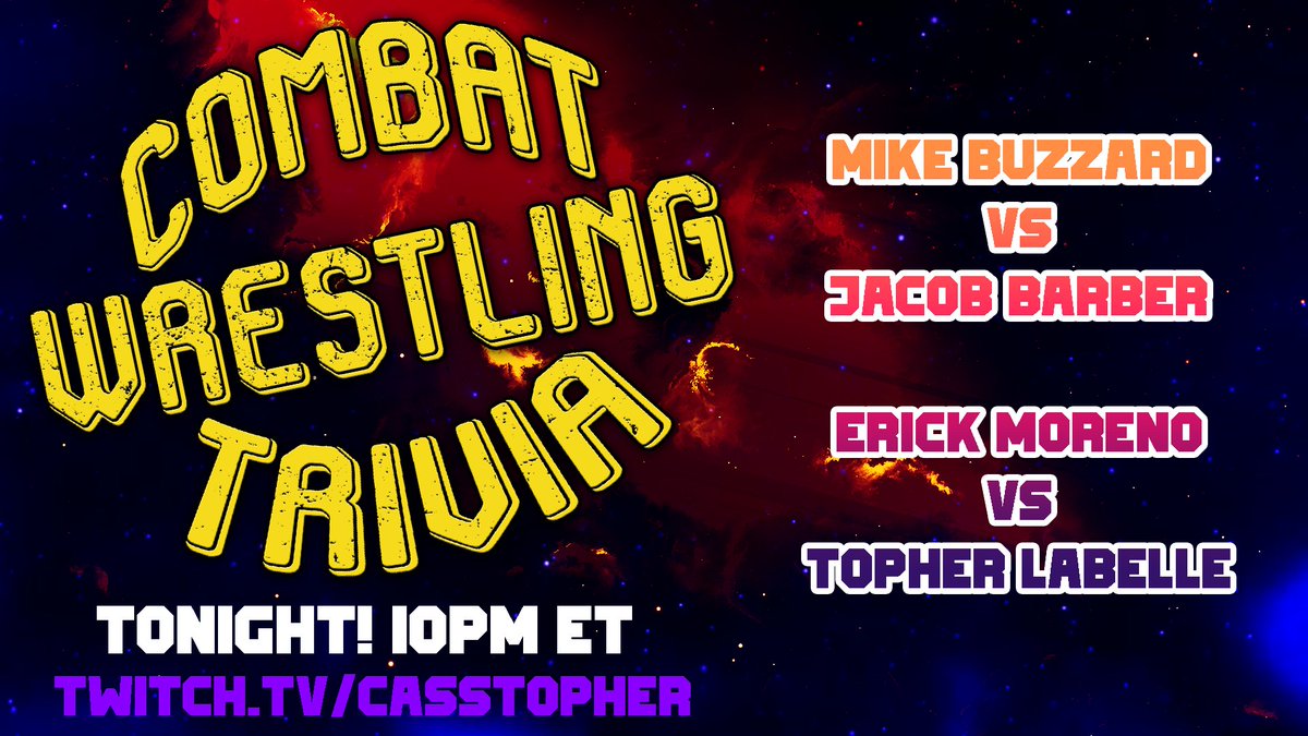 TONIGHT! It's a double dose of play in matches starting at 10 eastern!

Buzzard vs. Barber!
Topher vs. Erick!

Plus last night we reached 200 followers on Twitch
Thank you to all

twitch.tv/casstopher