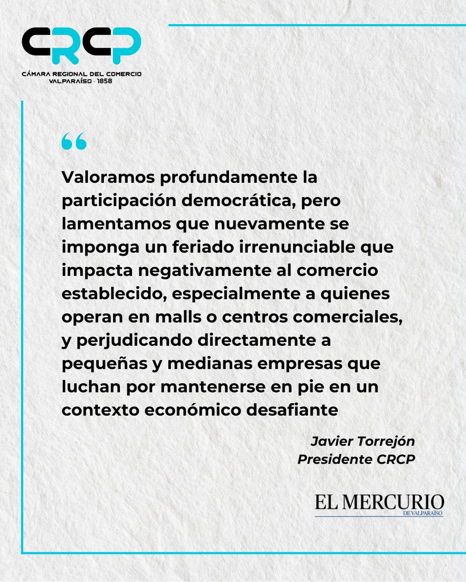 CRCPValpo's tweet photo. [Prensa 🗞️ | El Mercurio de Valparaíso] Comercio en alerta frente a las restricciones por primarias.

📢 Javier Torrejón, presidente CRCP, abordó la regulación, enfatizando en la necesidad de actualizar la normativa, buscando promover la reactivación económica regional.

#CRCP https://t.co/2KZetoe0X3