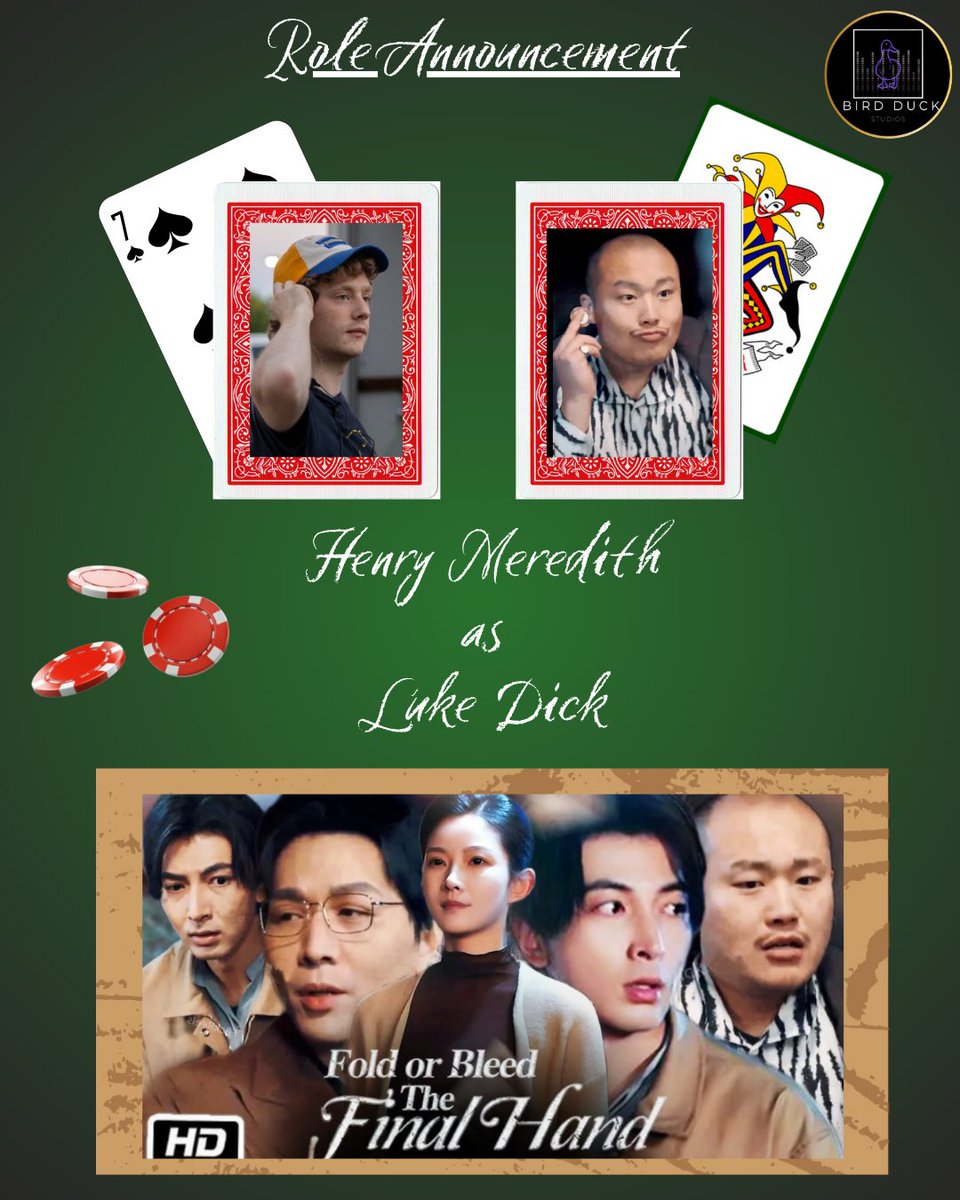 🎉🃏 Live Action Dub Announcement 🃏🎉

So stoked Bird Duck brought me back to work on Fold or Bleed as Luke! This guy was an absolute blast to play and watch as the night doesn't go quite his way. Out now on Flickreels! 

#voiceacting #roleannouncement