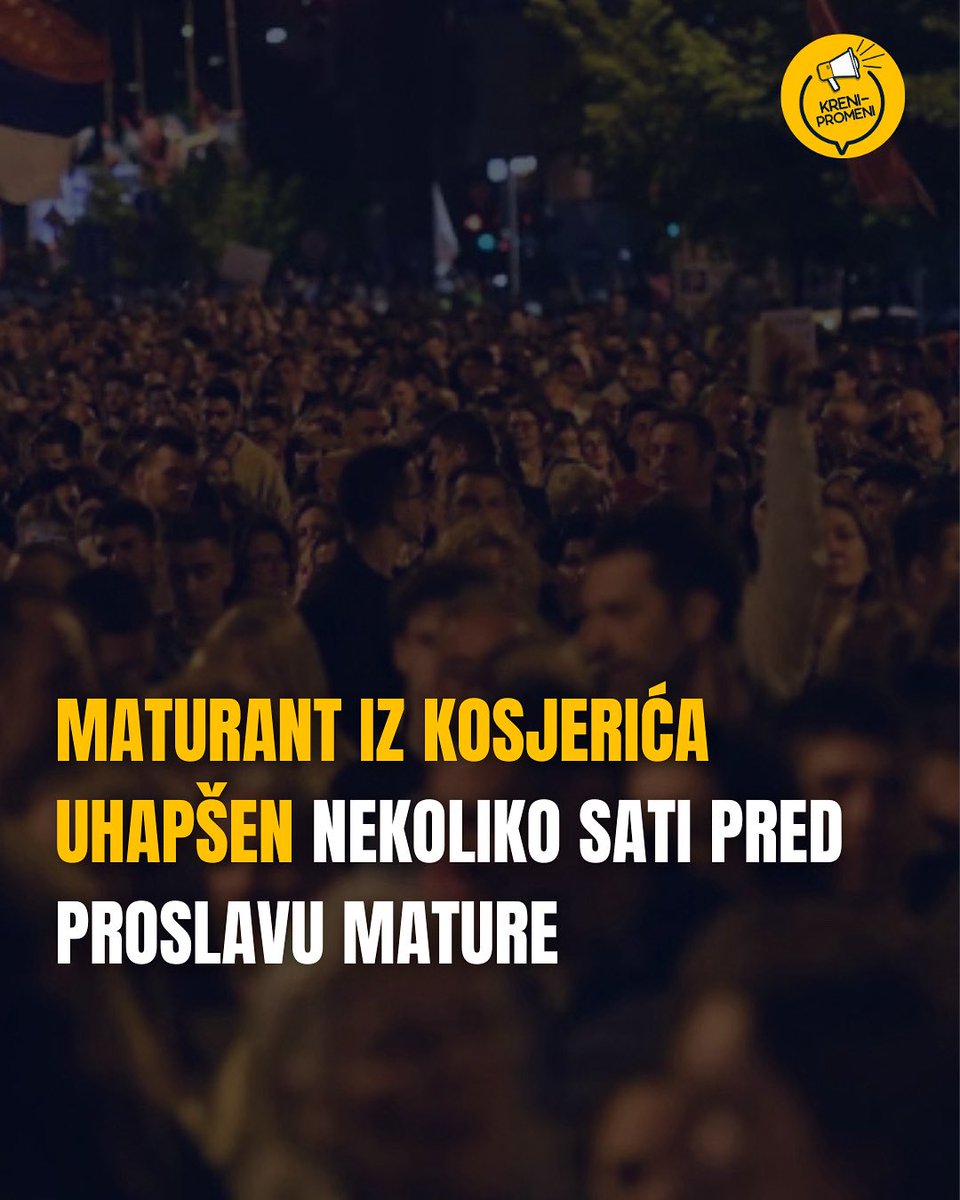 Požege, L.E. uhapšen je danas - šest sati pred proslavu maturske večeri, saopšili su studenti iz Kosjerića.

Kako navode, maturantu iz Kosjerića je određeno zadržavanje do 48 sati, a tokom sutrašnjeg dana očekuje se njegovo izvođenje pred Višeg javnog tužioca.

Pozvali su sve iz