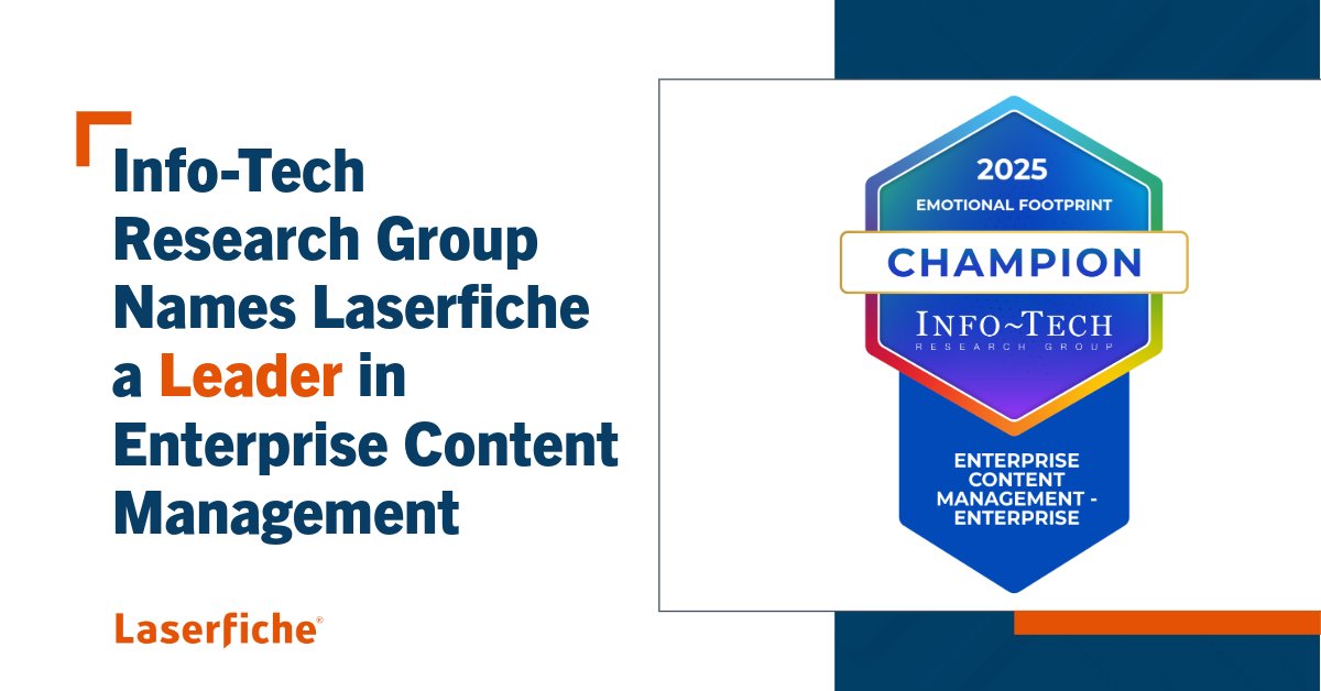 Laserfiche (@laserfiche) on Twitter photo Laserfiche is proud to be named a Champion for the enterprise category in the Enterprise Content Management Emotional Footprint 2025 Report by <a href="/infotechRG/">Info-Tech Research Group</a>. Read more here: lsrfch.co/4n2o5oO Laserfiche is proud to be named a Champion for the enterprise category in the Enterprise Content Management Emotional Footprint 2025 Report by <a href="/infotechRG/">Info-Tech Research Group</a>. Read more here: lsrfch.co/4n2o5oO
