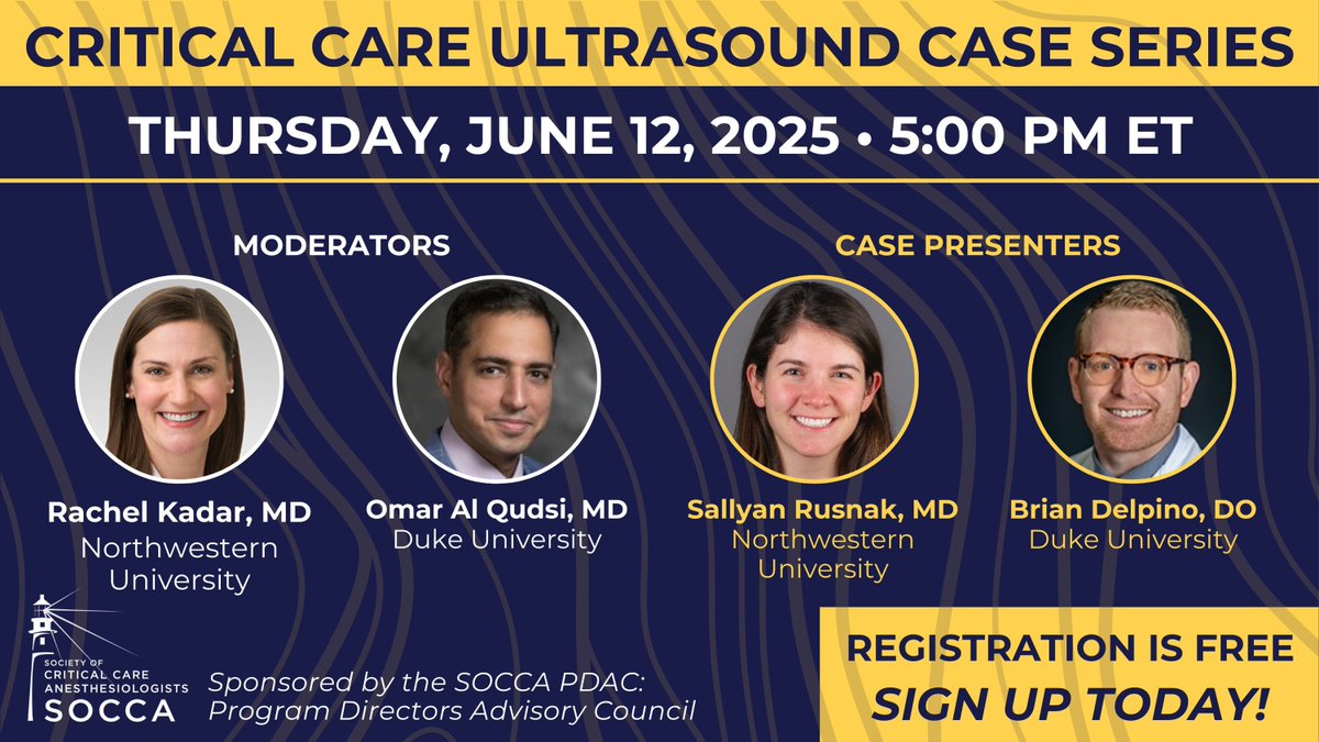 TOMORROW --&gt; THURSDAY 6/12 <a href="/5pm/">5pm.co.uk</a> EST --&gt; Join us for SOCCA's new PDAC Critical Care Ultrasound Case Series. Whether you are a seasoned intensivist or a trainee honing your ultrasound game, this series is for you!  —&gt; buff.ly/3FSqGTO