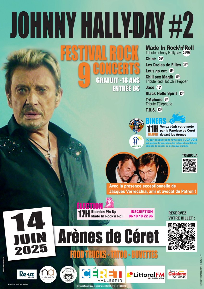 🔥 Viens célébrer le rock et Johnny aux Arènes de Céret le 14 juin ! Bénédiction moto, concerts live, bonne cause 🎸
🎟️ Réserve maintenant : helloasso.com/associations/m…

#JohnnyHallyday #FestivalRock #RockDansLesArènes #CeretFestival #JOAJOIE #14Juin2025 #RéserveTaPlace