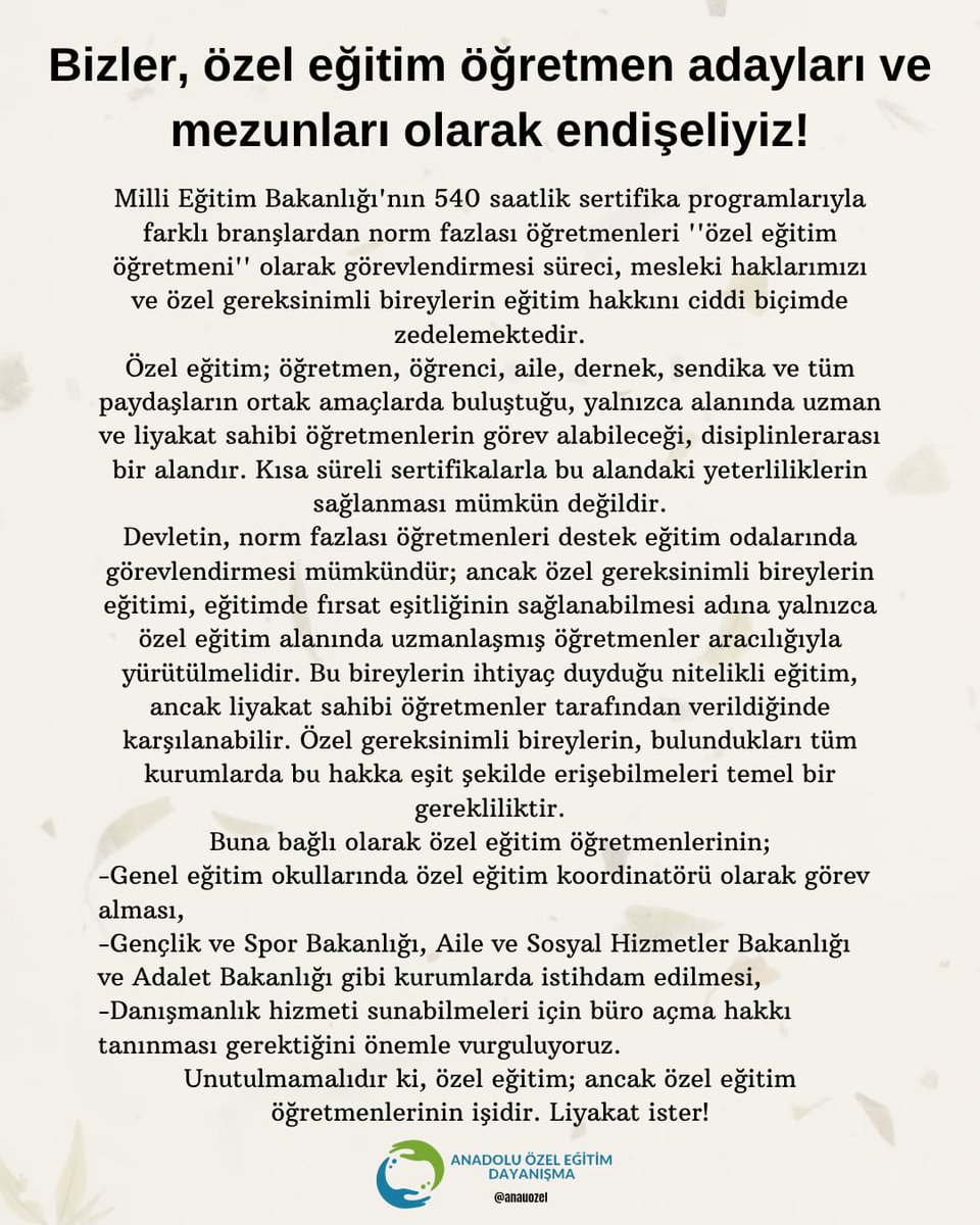 <a href="/tcmeb/">Millî Eğitim Bakanlığı</a>
<a href="/MebOrgm/">Özel Eğitim ve Rehberlik Hiz. Genel Müdürlüğü</a> <a href="/Yusuf__Tekin/">Yusuf Tekin</a> <a href="/OzderOzel/">Özel Eğitimciler Derneği Genel Merkezi</a> <a href="/tozeder/">TÖZEDER GENEL MERKEZİ-ANKARA</a> <a href="/egsozelegitim/">Eğitim Gücü Sen Özel Eğitim Öğretmenleri Kurulu</a>
#ÖzelEğitimeSahipÇık
