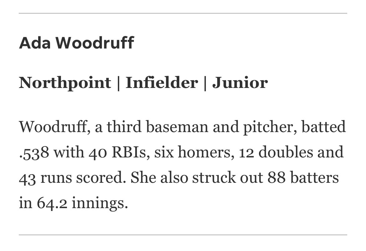 Ada Woodruff (@ada_woodruff) on Twitter photo Just got named a part of the 2025 all-metro softball team 💙💙
<a href="/LipscombSB/">Lipscomb Softball</a> <a href="/megdcurry/">Megan Dowdy Curry</a> <a href="/CoachGill_MSU/">Ashley Gilland</a> <a href="/CoachKRyman/">Kristin Ryman</a> <a href="/ekuba_25/">Erin Kuba</a> <a href="/hallieblackney/">Hallie Blackney</a> <a href="/BelmontSoftball/">Belmont Softball</a> <a href="/hallieblackney/">Hallie Blackney</a> <a href="/lexikinnaird/">Lexi Kinnaird</a> <a href="/Coach_India_C/">Coach India (Chiles) / SlapperNation</a> <a href="/cuaggiessb/">Cameron University Softball</a> <a href="/BUMoore/">Glenn Moore</a> <a href="/Jess_Nutt24/">Jessica Nutt</a> <a href="/Rt_chuck23/">Taylor RT Cantillo</a> <a href="/RhodesSoftball/">Rhodes Softball</a> Just got named a part of the 2025 all-metro softball team 💙💙
<a href="/LipscombSB/">Lipscomb Softball</a> <a href="/megdcurry/">Megan Dowdy Curry</a> <a href="/CoachGill_MSU/">Ashley Gilland</a> <a href="/CoachKRyman/">Kristin Ryman</a> <a href="/ekuba_25/">Erin Kuba</a> <a href="/hallieblackney/">Hallie Blackney</a> <a href="/BelmontSoftball/">Belmont Softball</a> <a href="/hallieblackney/">Hallie Blackney</a> <a href="/lexikinnaird/">Lexi Kinnaird</a> <a href="/Coach_India_C/">Coach India (Chiles) / SlapperNation</a> <a href="/cuaggiessb/">Cameron University Softball</a> <a href="/BUMoore/">Glenn Moore</a> <a href="/Jess_Nutt24/">Jessica Nutt</a> <a href="/Rt_chuck23/">Taylor RT Cantillo</a> <a href="/RhodesSoftball/">Rhodes Softball</a>