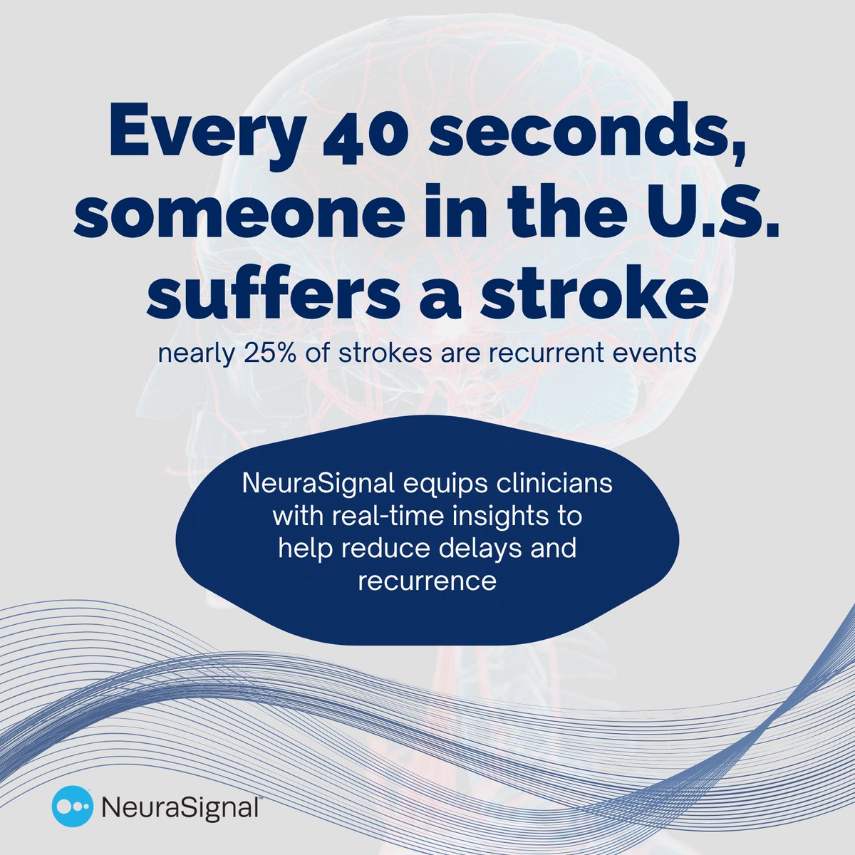 Every 40 seconds, someone has a stroke—25% are recurrent. 

NeuraSignal provides clinicians real-time cerebral blood flow data, enabling faster diagnoses and improved prevention. 

Learn more: neurasignal.com

#strokeawareness #medtech #neurology