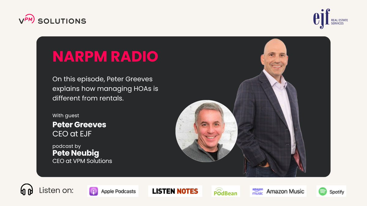 On this episode, Peter Greeves explains why #HOAManagement is completely different than managing rentals. Learn how to navigate board relationships, compliance, and complex finances. Listen here: hubs.ly/Q03rGQsp0 or watch here: hubs.ly/Q03rGLjx0 #NARPM