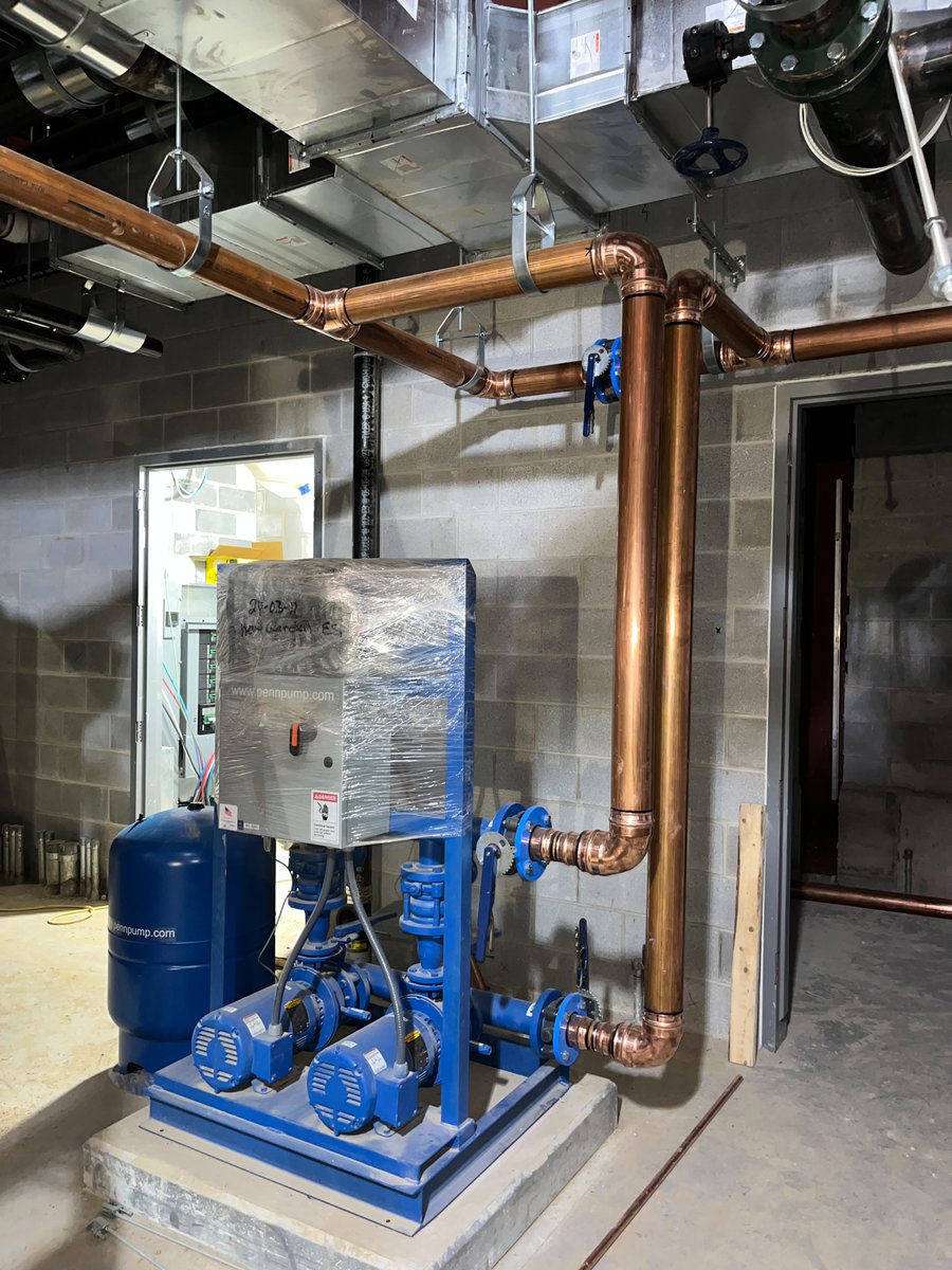 The Water Booster Pump is installed and waiting to go at the New Garden Elementary School.  #newconstruction #commercialplumber #trades