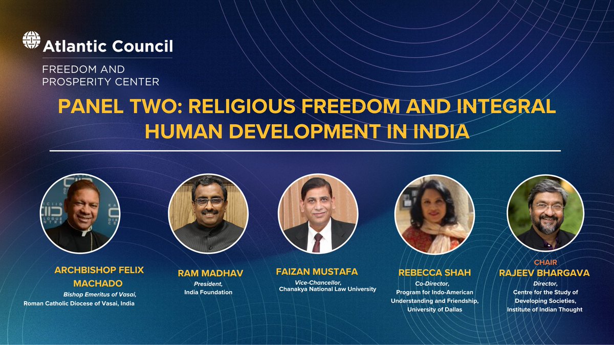 ACFPCenter's tweet photo. Second panel brought the conversation on Religious Freedom and Integral Human Development in India 🇮🇳

Featured speakers include:
🔹Chair: @Rajeev_Bhargava, Director, Parekh Institute of Indian Thought, Centre For The Study of Developing Societies (@csdsdelhi)
🔹Rebecca Supriya Samuel Shah, Co-Director, Program for Indo-American Understanding and Friendship, @UofDallas
🔹@rammadhav_, President, @indfoundation 
🔹@ProfFMustafa, Vice-Chancellor, @cnlu_official
🔹Archbishop Felix Machado, Bishop Emeritus of Vasai, Roman Catholic Diocese of Vasai, India

Read the report ➡️ https://t.co/6cxdWtrbts