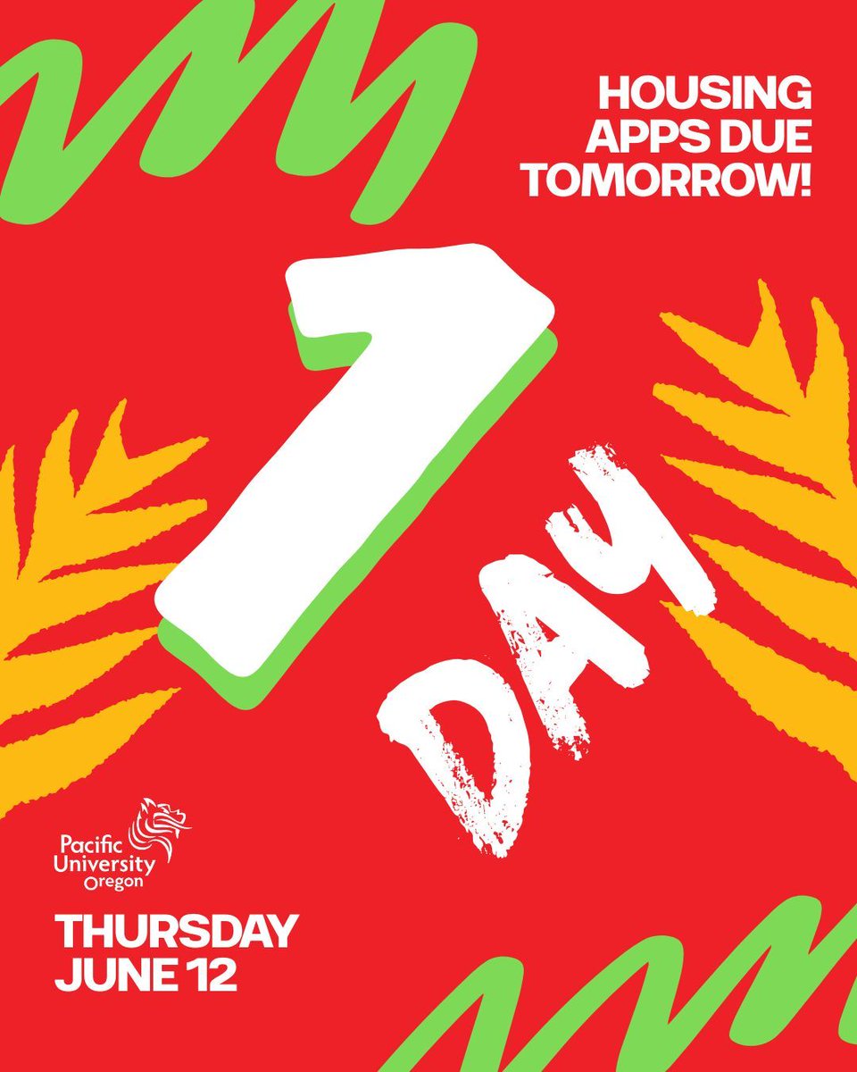 🚨 TOMORROW! 
Living on campus =
✅ Walk to class in minutes
✅ Built-in study buddies
✅ Lifelong friendships
✅ Midnight pizza runs 🍕
Priority deadline is June 12 — you don’t want to miss this!
🏠💬 Apply today and get ready to move into your Pacific home! Link in bio