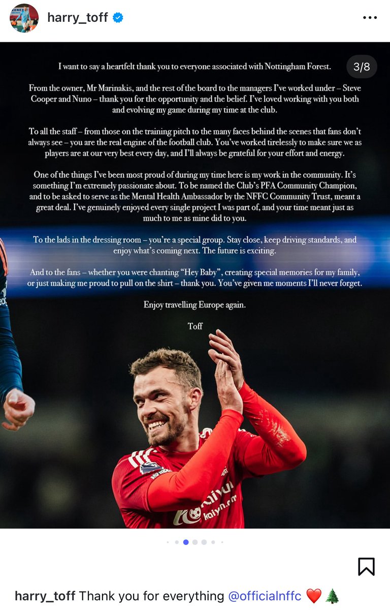 Forest_Review's tweet photo. Harry Toffolo’s parting message via Instagram ❤️ #NFFC https://t.co/ZMEdq4n49N