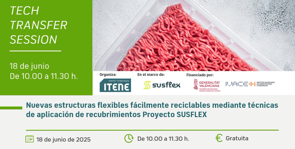itene's tweet image. ♻️ ¿#Envases flexibles y rígidos más sostenibles, reciclables y funcionales?

🌍 Te lo contamos el próximo 18 de junio en las TECH TRANSFER SESSIONS de los proyectos #SUSFLEX y #THINPACK, donde compartiremos desarrollos pioneros en envases para #alimentación y #cosmética.

⬇️