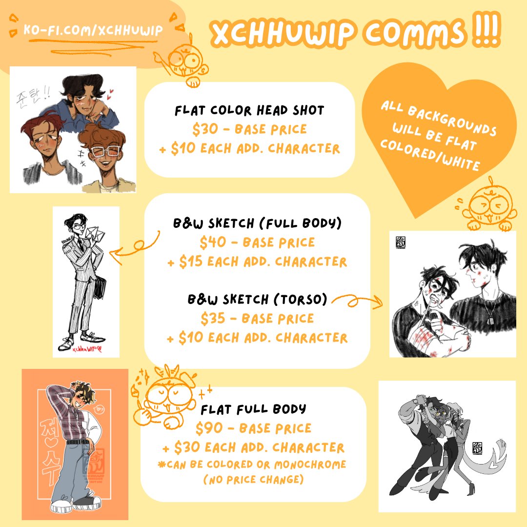 xchhuWIP's tweet image. ‼️REUPLOAD‼️
hihi !!!! im officially opening c💛mmis💛ns !!! let me draw ur favorite characters or idols 🥰🥰 for more info check out my kofi 🥹💖

💛ko-fi.com/xchhuwip💛