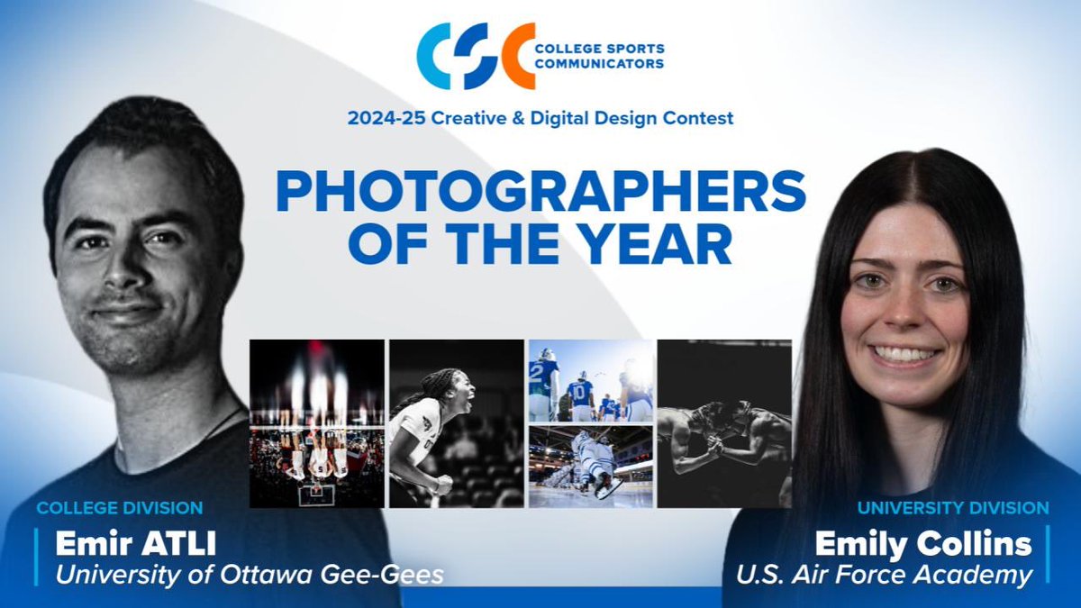 CollSportsComm's tweet image. Congratulation to our 2025 Photographers of the Year!

📷 Emir Atli, University of Ottawa

📷 Emily Collins, U.S. Air Force Academy

#CSCUnite25