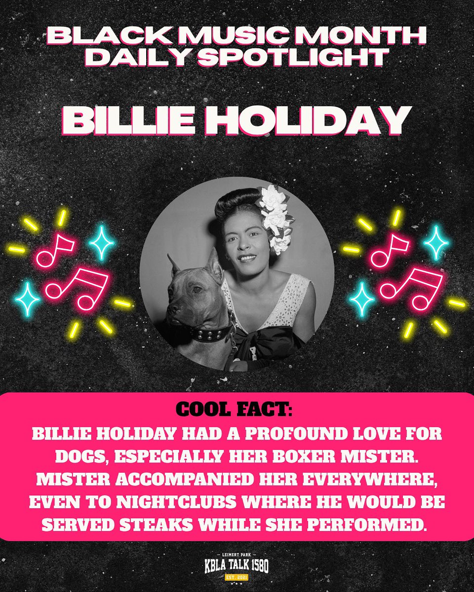 kbla1580's tweet photo. Black Music Month Daily Spotlight:
Billie Holiday ๐ถ๐
#kbla1580 #unapologeticallyprogressive #billieholiday #legendaryartists #blackmusicmonth #blackmusichistory #musiclegend #jazzandswing #jazzartist #misterdog #iconicartist #dogfunfacts #musicdog #iconicdogs #doghistory https://t.co/VW8Xr20fr6