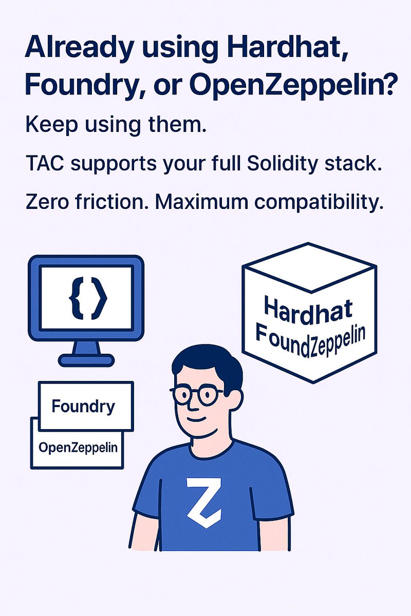 SHINZUSO's tweet image. Already using Hardhat, Foundry, or OpenZeppelin?
Keep using them.
TAC supports your full Solidity stack.
Zero friction. Maximum compatibility.

@TacBuild #SolidityDev #EVMDev #TACDev