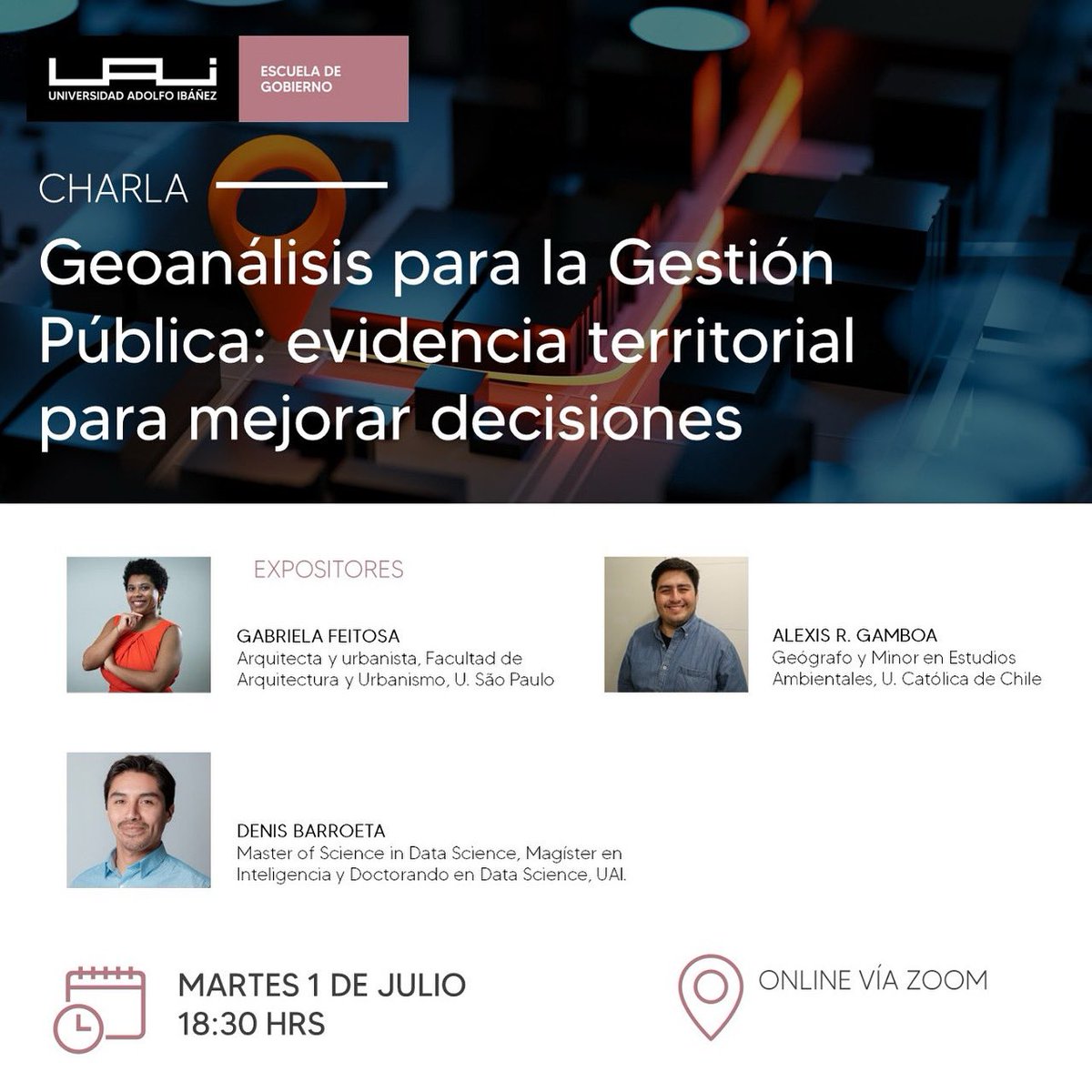 Centro de Inteligencia Territorial (CIT-UAI) (@cit_uai) on Twitter photo Los invitamos a participar de la charla “Geoanálisis para la Gestión Pública: evidencia territorial para mejorar decisiones”
📌Martes 1 de julio |18:30 hrs.
On line via Zoom
uai-cl.zoom.us/j/93199644004
<a href="/uai_cl/">UAI</a> @designlabuai @ingenieria_uai <a href="/gobiernouai/">Gobierno UAI</a> <a href="/cit_uai/">Centro de Inteligencia Territorial (CIT-UAI)</a> Los invitamos a participar de la charla “Geoanálisis para la Gestión Pública: evidencia territorial para mejorar decisiones”
📌Martes 1 de julio |18:30 hrs.
On line via Zoom
uai-cl.zoom.us/j/93199644004
<a href="/uai_cl/">UAI</a> @designlabuai @ingenieria_uai <a href="/gobiernouai/">Gobierno UAI</a> <a href="/cit_uai/">Centro de Inteligencia Territorial (CIT-UAI)</a>