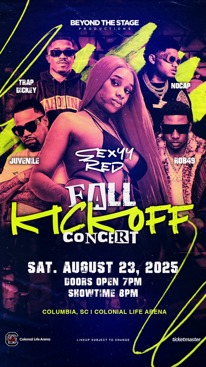 🗣️ 🗣️ She’s Backkkkkk‼️Sexyy Red is returning to Colonial Life Arena on August 23 with a 🔥 lineup including – Juvenile, Rob49, NoCap, &amp; Trap Dickey. Tickets go on sale THIS FRIDAY at 10 AM. You don’t want to miss this! <a href="/CLAmktg/">Colonial Life Arena</a>
