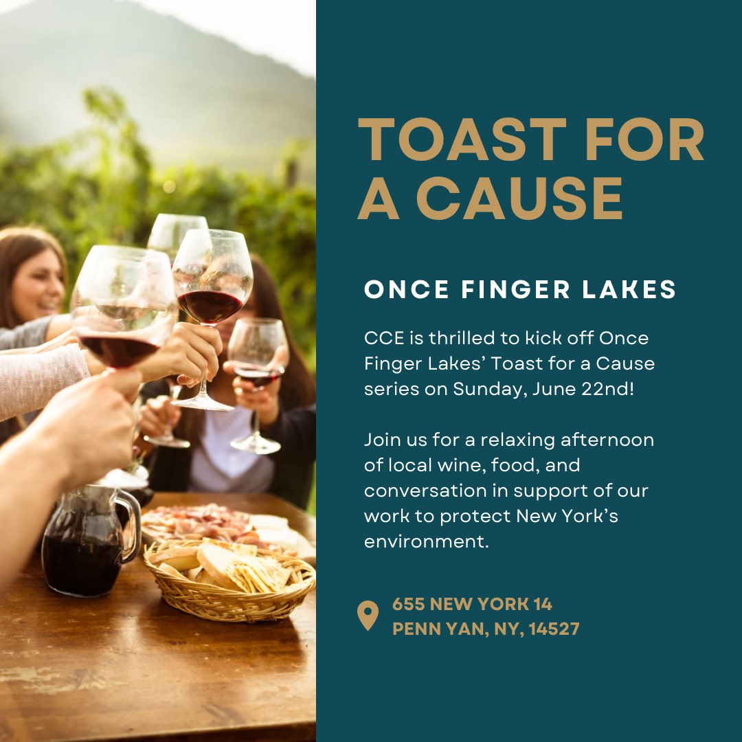 We’re excited to be the first nonprofit featured in Once Finger Lakes’ Toast for a Cause series!🍷
🗓️Sunday, June 22
📍Once Finger Lakes
Come out, sip some amazing local wine and support CCE. Thank you Once Finger Lakes for lifting up local nonprofits one toast at a time! 🍃🥂