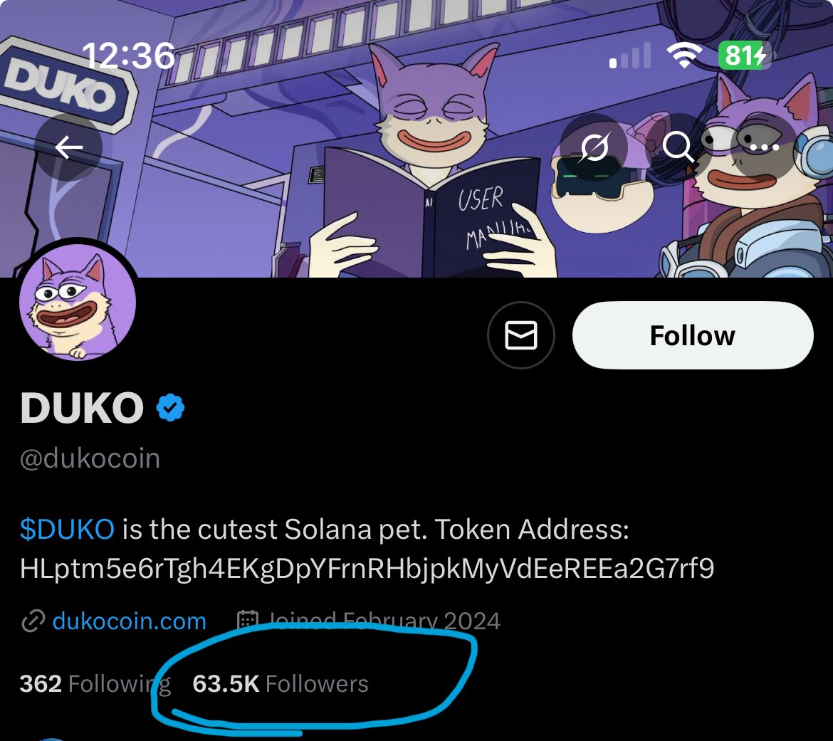 nyj33john's tweet photo. Is $DUKO community still active? 30k holders and over 60k followers compared to $AURA 22k holders and 16k followers…. Wonder how high these 60k plus followers can push when they catch on the these 2024 Meme cycle coins that previously went large are on there way up!!

@dukocoin https://t.co/84rJcy5bAR