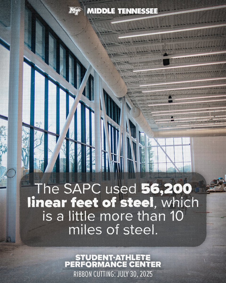10+ miles of steel were used for the Student-Athlete Performance Center. 7️⃣ weeks until we cut the ribbon!

✂️ SAPC ribbon cutting: Wednesday, July 30, 2025

#BuildBlue