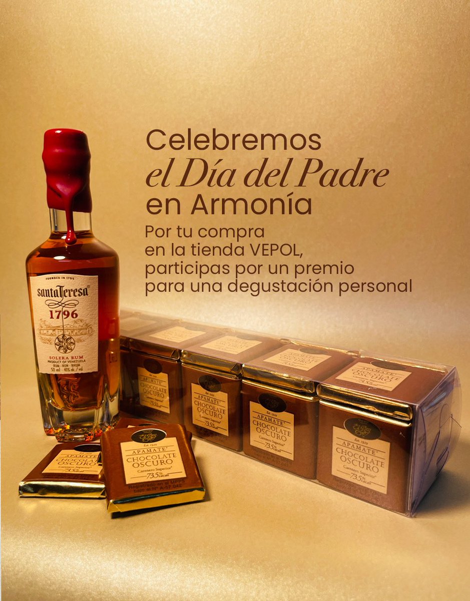 Por la compra en la tienda VEPOL (ubicada en la Urbina) hasta el viernes 13, estarás participando por un obsequio:
-1 Estuche de 24 Carrés de 5g. de Chocolates El Rey (Apamate 73.5% Cacao)
-1 Botellita de 50 ml de Ron Santa Teresa 1796
Más info 👇🏻

instagram.com/p/DKxF_DZsxfn/…