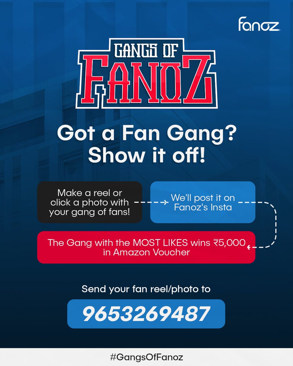 FanozForFans's tweet photo. #GangsOfFanoz 
Bas apne gang ke saath reel ya photo leke hume bhejo on +91 9653269487!
Sabse zyada likes milne wale gang ko milega ₹5000 Ka amazon voucher!

#fanoz #sportsgaming
#onlinegame #gamingcommunity #gamers #contest #contestday #contestalert #alert #gamerlife https://t.co/syjI0chAcZ