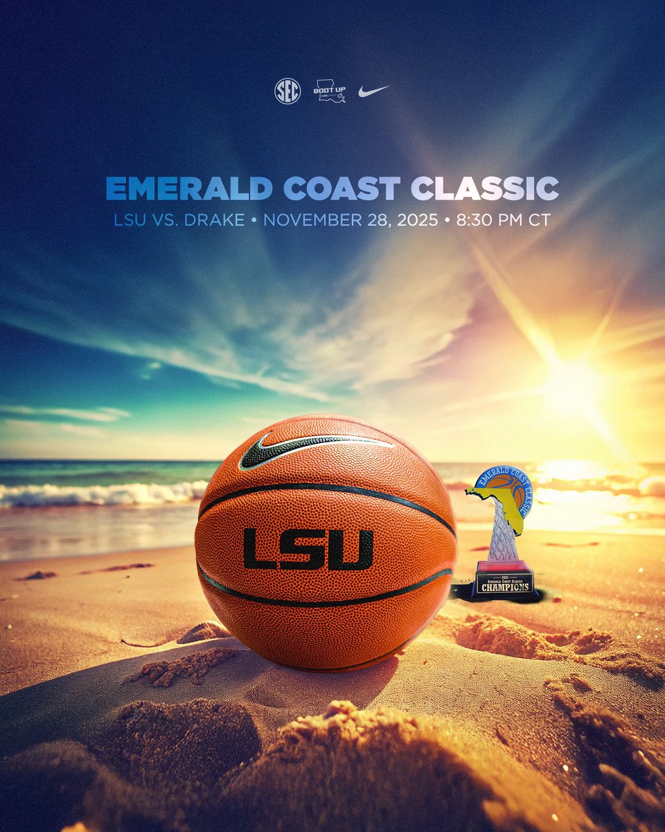 Beach Ball in November 🌊🏖️

LSU will head to Niceville, Fla. for the Emerald Coast Classic where they will face Drake at 8:30 p.m in a semifinal round game on Thanksgiving weekend!