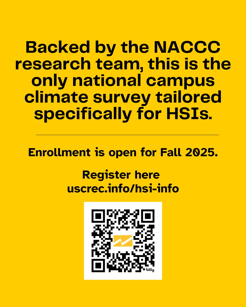 USCRaceEquity's tweet image. 🟡 Being an HSI ≠ being Hispanic-serving.

Want to better serve Latinx students?

📅 Info session TOMORROW — June 12 @ 10 AM PT

🧠 Learn about the NACCC HSI Climate Survey

🔗 Register now: uscrec.info/hsi-info

#HSIMission #LatinxSuccess #DEI #HigherEd