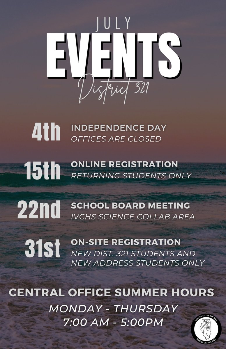 Happy July!

There is a lot happening behind the scenes in preparation for the upcoming school year. Please share the following information with District 321 families!

Parents/Guardians, continue to check your emails for *NEW* ParentSquare information.