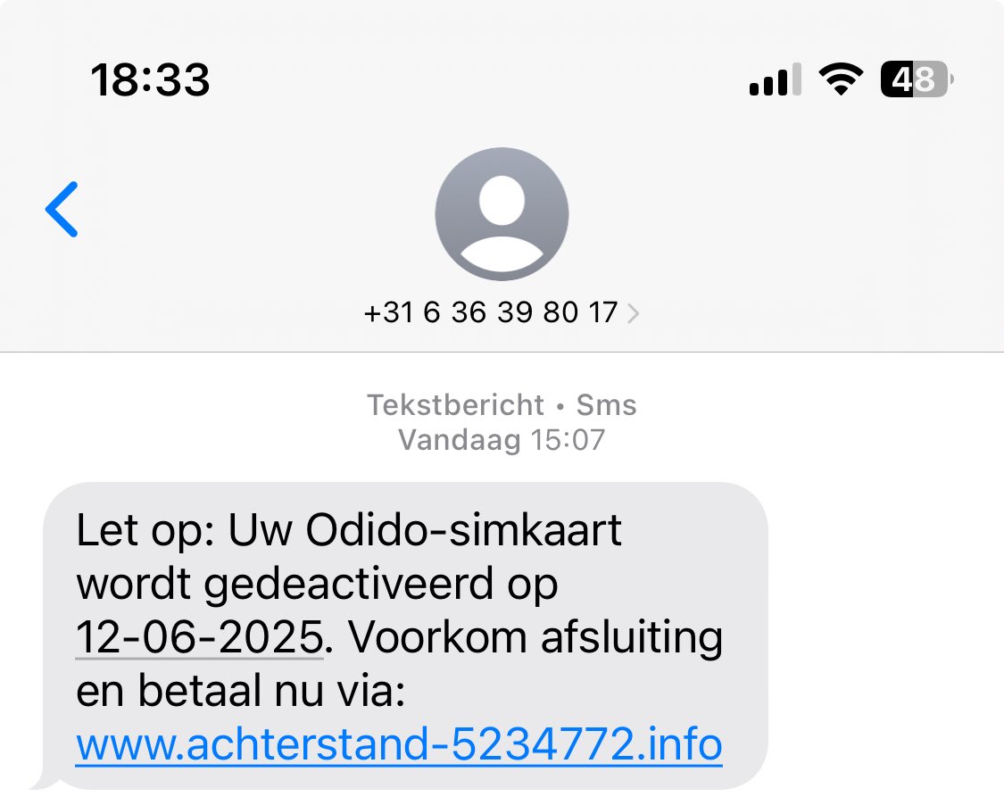 Kreeg vandaag een SMS van?? #odido 
Ben geen klant🤔 heb niet op de link geklikt