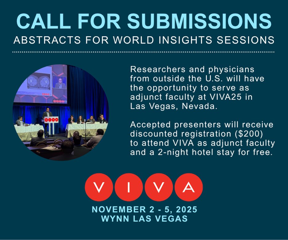 The VIVA Foundation (@vivaphysicians) on Twitter photo World Insights is coming back to #VIVA25
Physicians & researchers from outside the U.S. will share unique cases & approaches in endovascular intervention.
Want to present? Learn more here: viva-foundation.org/abstracts World Insights is coming back to #VIVA25
Physicians & researchers from outside the U.S. will share unique cases & approaches in endovascular intervention.
Want to present? Learn more here: viva-foundation.org/abstracts