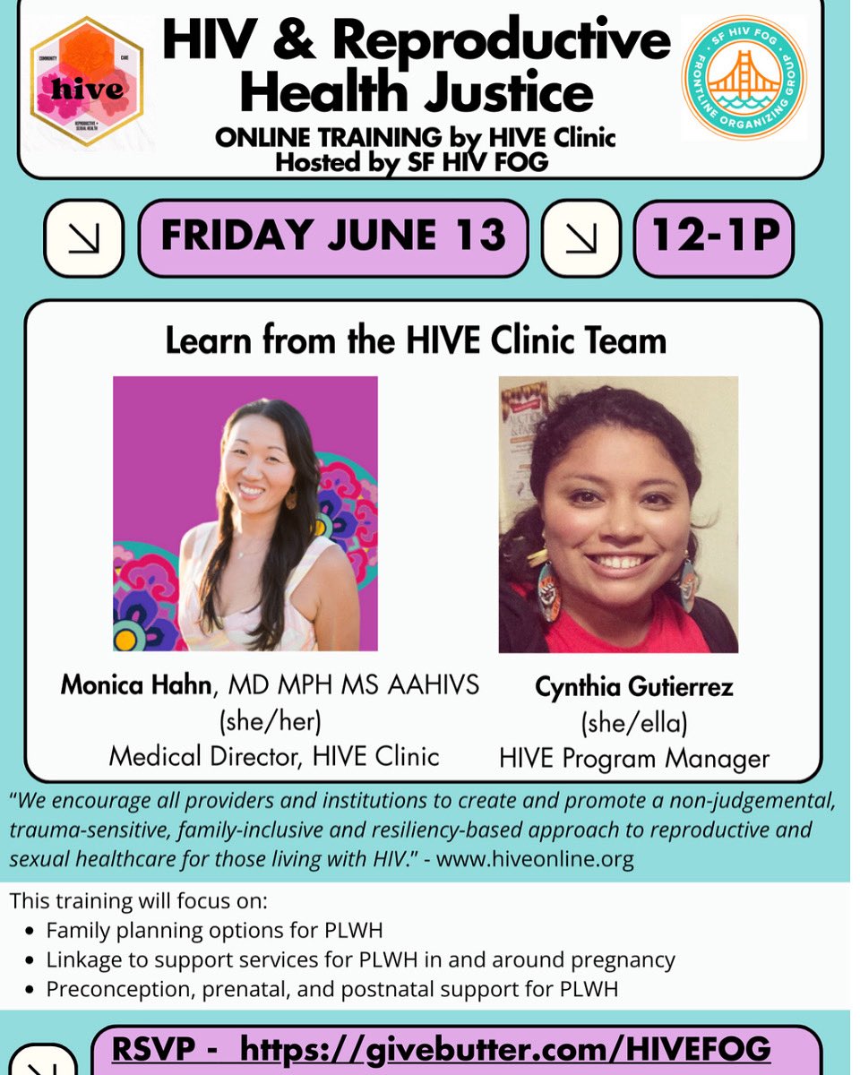HIVE (@hive_online) on Twitter photo We are thrilled to join SF HIV FOG for a free online training! We will be covering the topics of HIV & Reproductive Health Justice on June 13th from 12-1pm.
Thank you <a href="/PRC_sf/">PRC</a> for the opportunity to build community around #reproductivehealth & #hiv ❤️ We are thrilled to join SF HIV FOG for a free online training! We will be covering the topics of HIV & Reproductive Health Justice on June 13th from 12-1pm.
Thank you <a href="/PRC_sf/">PRC</a> for the opportunity to build community around #reproductivehealth & #hiv ❤️