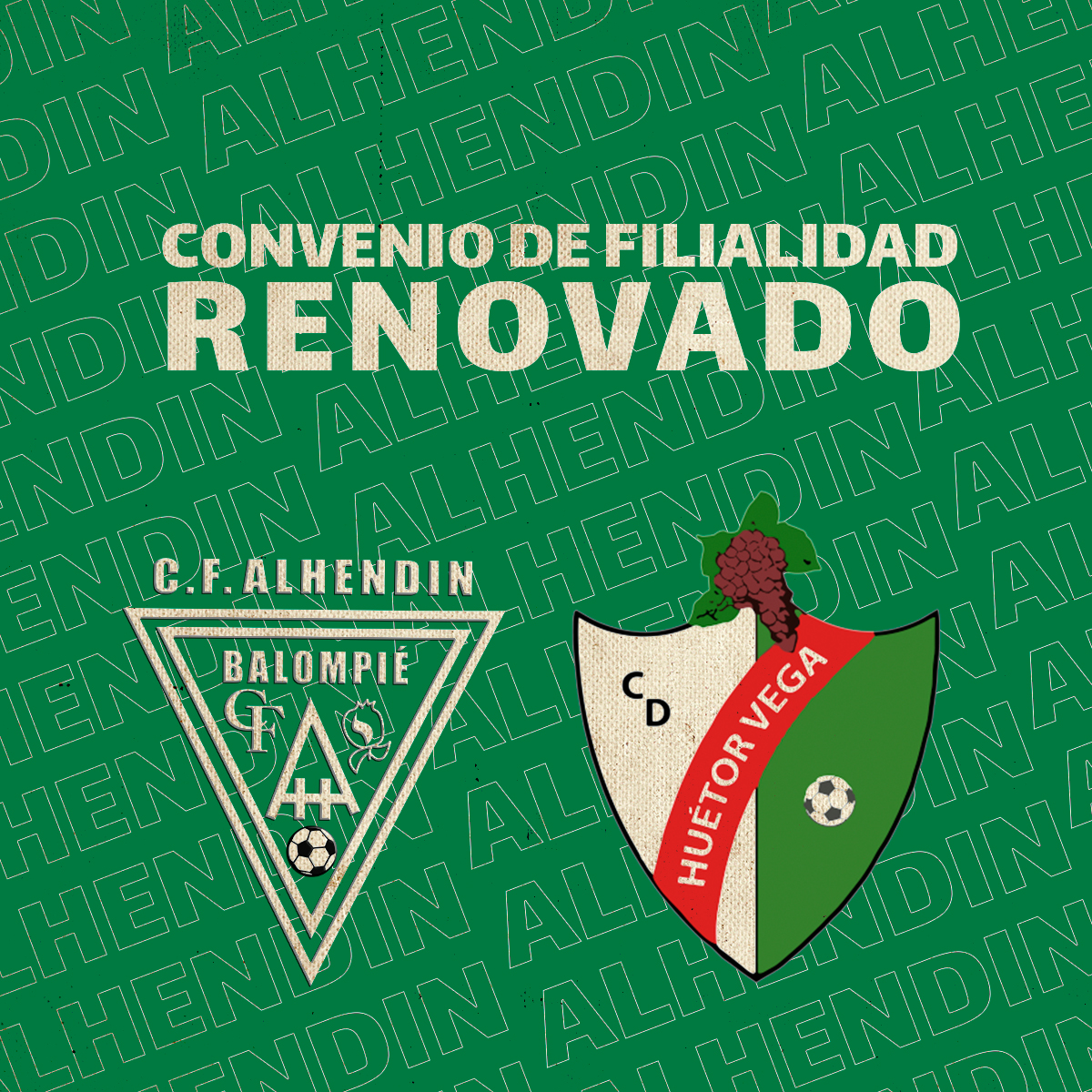Fútbol Tours CF Alhendín Balompié (@balompiecf) on Twitter photo 🤝 RENOVAMOS NUESTRO CONVENIO CON EL CD HUÉTOR VEGA
El CF Alhendín Balompié y el <a href="/CD_HuetorVega/">CD Huétor Vega</a> renuevan su convenio de filialidad por una temporada más, consolidando una unión basada en el respeto, la cooperación y el crecimiento mutuo.💚
#FielAlVerde #CDHuétorVega 🤝 RENOVAMOS NUESTRO CONVENIO CON EL CD HUÉTOR VEGA
El CF Alhendín Balompié y el <a href="/CD_HuetorVega/">CD Huétor Vega</a> renuevan su convenio de filialidad por una temporada más, consolidando una unión basada en el respeto, la cooperación y el crecimiento mutuo.💚
#FielAlVerde #CDHuétorVega