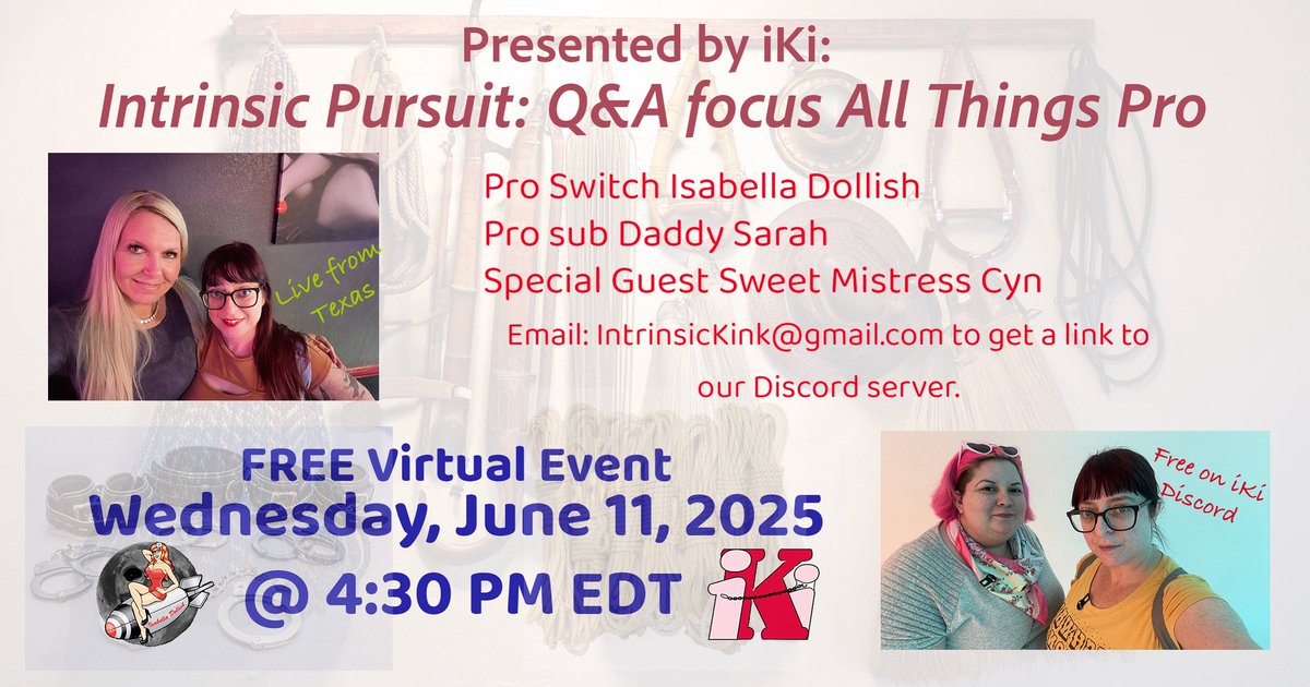 Awww yeah! Giggity 🍭! Are you ready for a very Special event in just several hours?!?! Join Sweet Mistress Cyn, <a href="/jellofairy/">🦋</a>, and myself for an informative FREE Discord event, offered by @intrinsickink on Discord. It’s another Intrinsic Pursuit: Q&amp;A focus All Things Pro 🙌🏻. Don’t