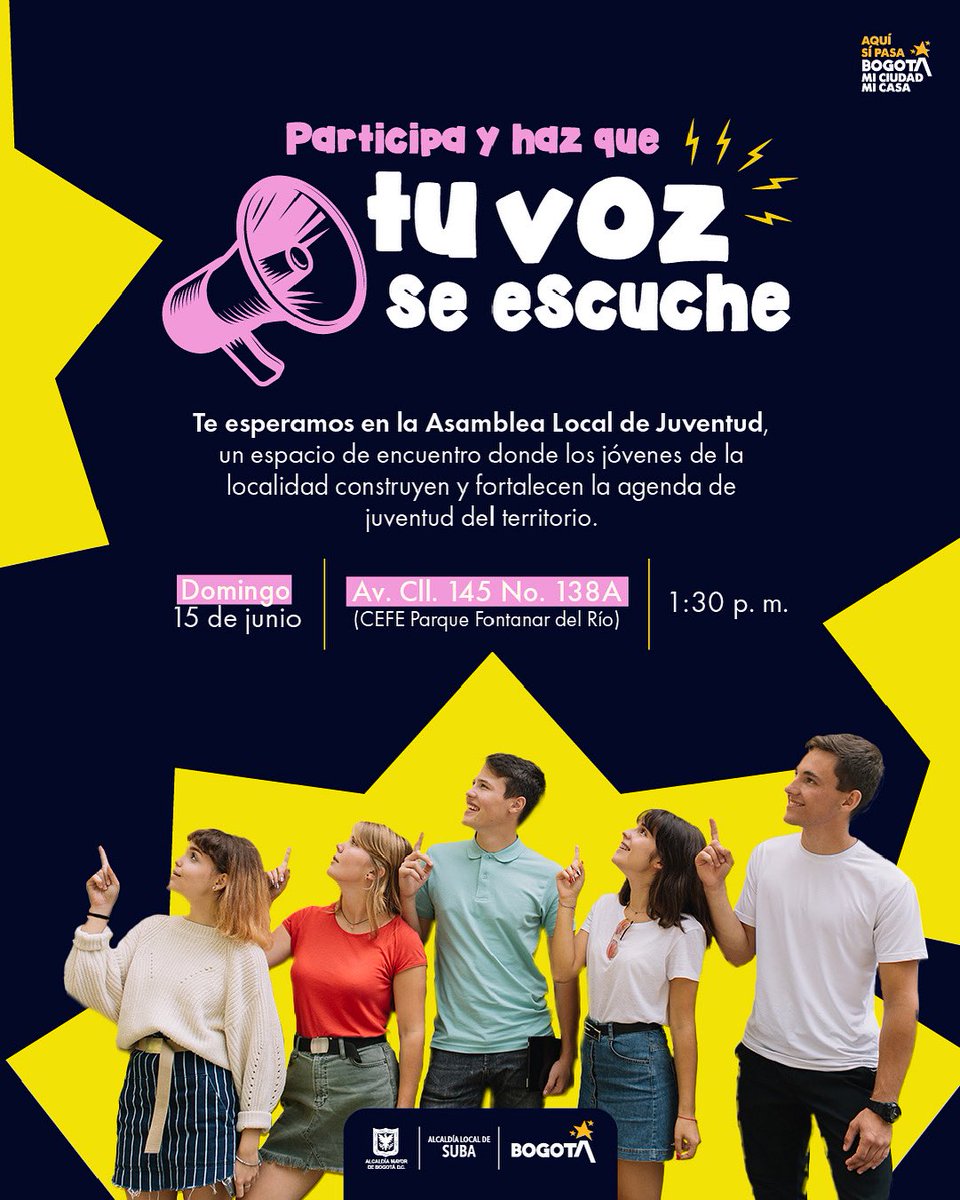 subaalcaldia's tweet photo. #VenASuba 🚨 ¡Veci! ¿Ya te enteraste?
Este 15 de junio nos parchamos en la Asamblea Local de Juventud Suba 2025-1 🗣💥
🕜 1:30 p.m.
📍 CEFE Fontanar del Río Diagonal 145 #138A-10
Vamos a hablar sin filtro de lo que está pasando con los jóvenes en la localidad ✊ https://t.co/EWGqtwWBCT