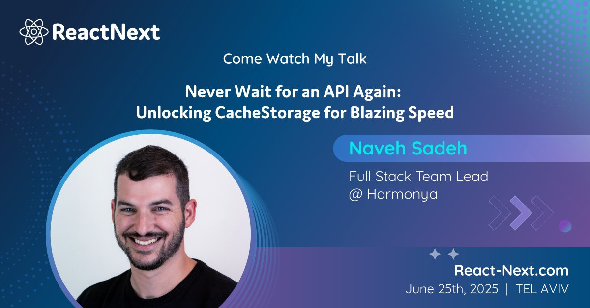 ReactNext's tweet image. We are proud to announce that Naveh Sadeh, Full Stack Team Lead at Harmonya, will be speaking at #ReactNext '25!
Want to learn more?
Check out all the details at 👉 React-Next.com