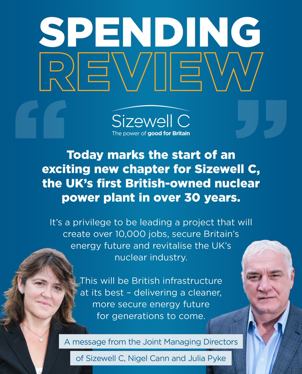 Sizewell C (@sizewellc) on Twitter photo 📢 Julia Pyke and Nigel Cann, Joint Managing Directors of Sizewell C, share a message as the project reaches a new milestone — marked by majority British ownership and a focus on secure, clean energy.
#SizewellC #SizewellCertainty #PoweringBritainsFuture 📢 Julia Pyke and Nigel Cann, Joint Managing Directors of Sizewell C, share a message as the project reaches a new milestone — marked by majority British ownership and a focus on secure, clean energy.
#SizewellC #SizewellCertainty #PoweringBritainsFuture