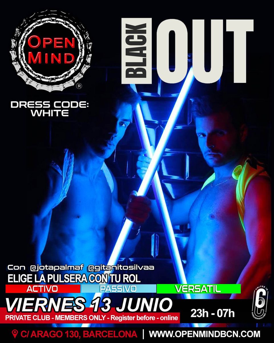 openmindbcnclub (@openmindbcnclub) on Twitter photo Evento para no perderse.🌈🌈
Cuando: viernes 13 de junio
Hora: a partir de las 23 horas
Donde: <a href="/openmindbcnclub/">openmindbcnclub</a>
Que: BLACK OUT💥💥
Con: @jotapalmaf y @gitanitosilvaa, ⭐️ Evento para no perderse.🌈🌈
Cuando: viernes 13 de junio
Hora: a partir de las 23 horas
Donde: <a href="/openmindbcnclub/">openmindbcnclub</a>
Que: BLACK OUT💥💥
Con: @jotapalmaf y @gitanitosilvaa, ⭐️