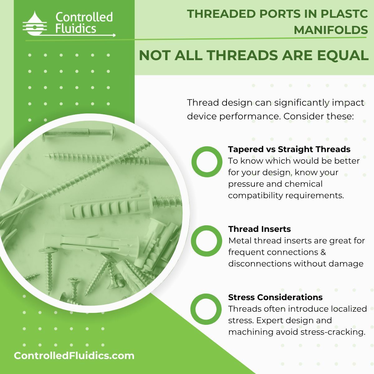 CFluidics's tweet image. Threaded ports in plastic manifolds:
🔹 NPT vs. Straight
🔹 Metal inserts
🔹 Boss design
🔹 Stress cracking risks

Small feature, big impact. Get it right. 💡
🎥 Download our design guide  👉 tinyurl.com/mrxbncd3 

#PlasticsEngineering #Manifolds #FluidDesign #DesignTips
