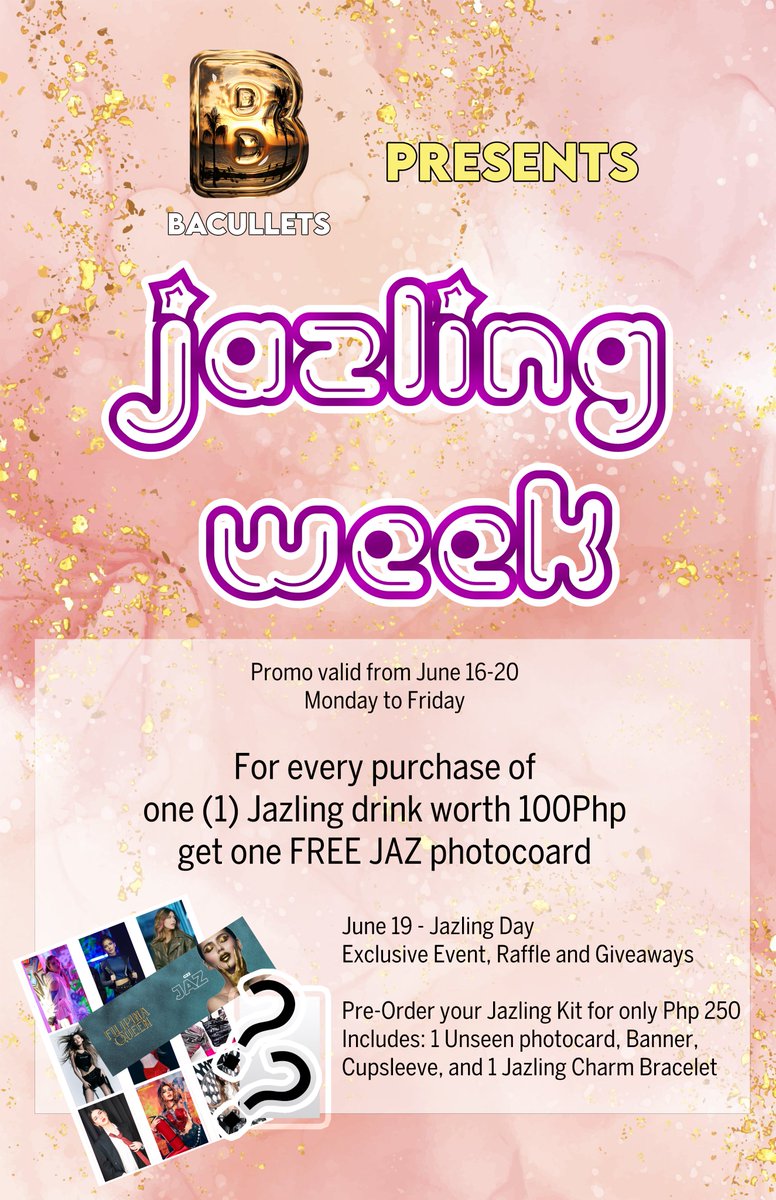 themeiwa's tweet photo. Jazling Week is here! π
June 16β20 | 6PM
Maan and Miggyβs Beachtro, near STI Bacolod
June 19 β Jazling Day: CSE event, raffle & giveaways!
Kits available for β±250!
Jazling Kit Form: https://t.co/0rwSJ0l6O5
#JazlingWeek#G22Jaz #CupsleeveEvent #BaculletsUnite https://t.co/BknHF2XRXe