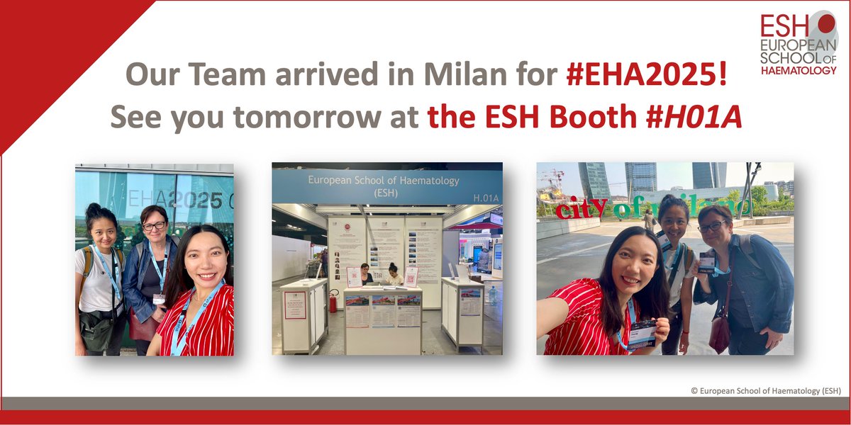 ESH (Haematology) (@eshaematology) on Twitter photo 📣Come & meet the ESH team at Booth #H01A at #EHA2025!
We will be more than happy to welcome you & present you the #ESHCONFERENCES 2025-2026
Looking forward to meeting you in Milan!
<a href="/EHA_Hematology/">European Hematology Association</a> #CLLsm #MMsm #LMsm #Leusm #CMLsm #MPNsm #MDSsm #ESHELEARNING <a href="/HallekMichael/">Michael Hallek</a> 📣Come & meet the ESH team at Booth #H01A at #EHA2025!
We will be more than happy to welcome you & present you the #ESHCONFERENCES 2025-2026
Looking forward to meeting you in Milan!
<a href="/EHA_Hematology/">European Hematology Association</a> #CLLsm #MMsm #LMsm #Leusm #CMLsm #MPNsm #MDSsm #ESHELEARNING <a href="/HallekMichael/">Michael Hallek</a>