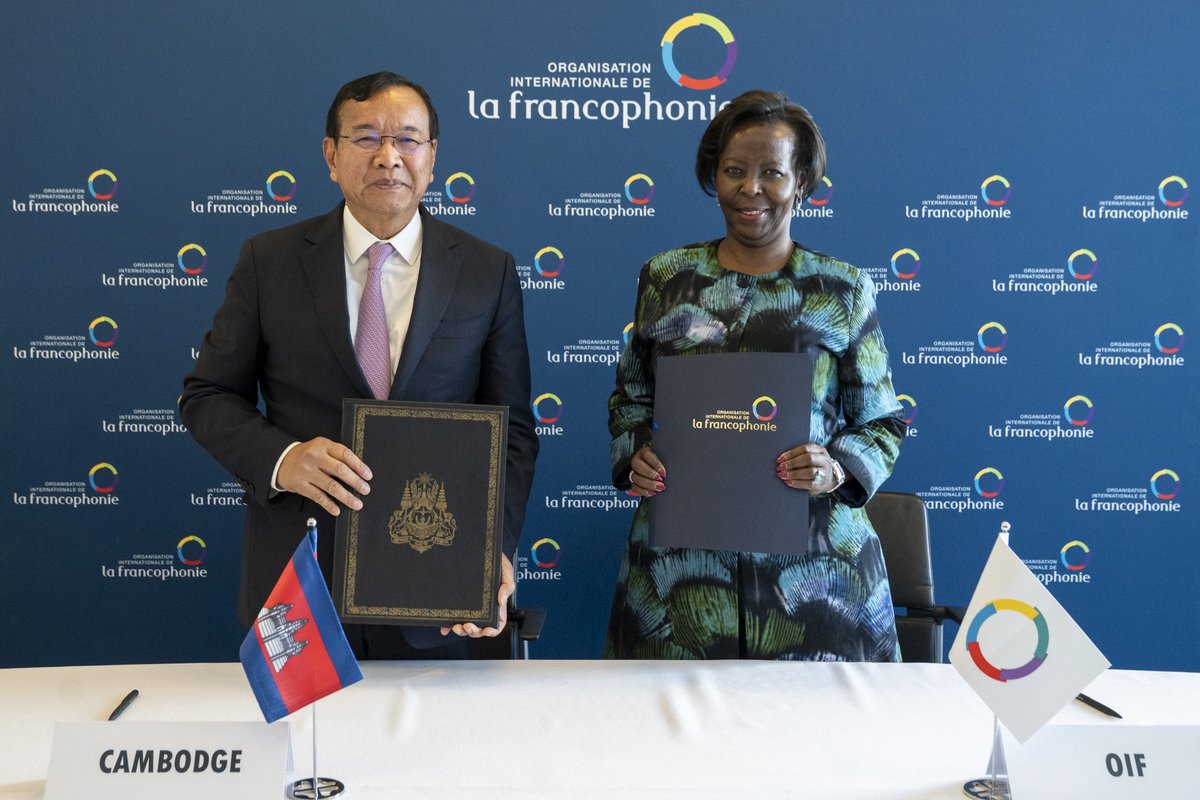 L’OIF et le Royaume du #Cambodge ont signé cet après-midi l’accord désignant Siem Reap comme ville hôte du 20ᵉ Sommet de la #Francophonie, qui se tiendra au cours du dernier trimestre de 2026.

🔗Lire le communiqué : ow.ly/u2f350W7Uec