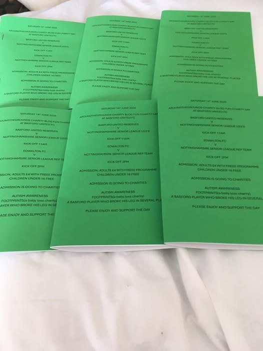 PLS RT EVERYONE: PROGRAMMES are all ready for Saturday’s Charity Football Fun Day. So please come along and support the event <a href="/Basfordutdfc/">Basford United FC</a>  <a href="/totalfootball23/">Michael Hartshorne</a> <a href="/Shane_Puxty/">Shane</a> <a href="/MarblesRadio/">Marbles</a> <a href="/sportsshotsnews/">Sports Shots 📷🎥⚽🏏📰</a> <a href="/EuroSoccerCo/">Euro Soccer Company</a> <a href="/bbcemt/">BBC East Midlands</a> <a href="/AfcParabellum/">AFC Parabellum</a> <a href="/sandiacre_town/">Sandiacre Town FC</a> <a href="/AJSportFC/">AJ Sport FC</a> <a href="/ArnoldTownFC/">Arnold Town Supporters' Club Forum</a>