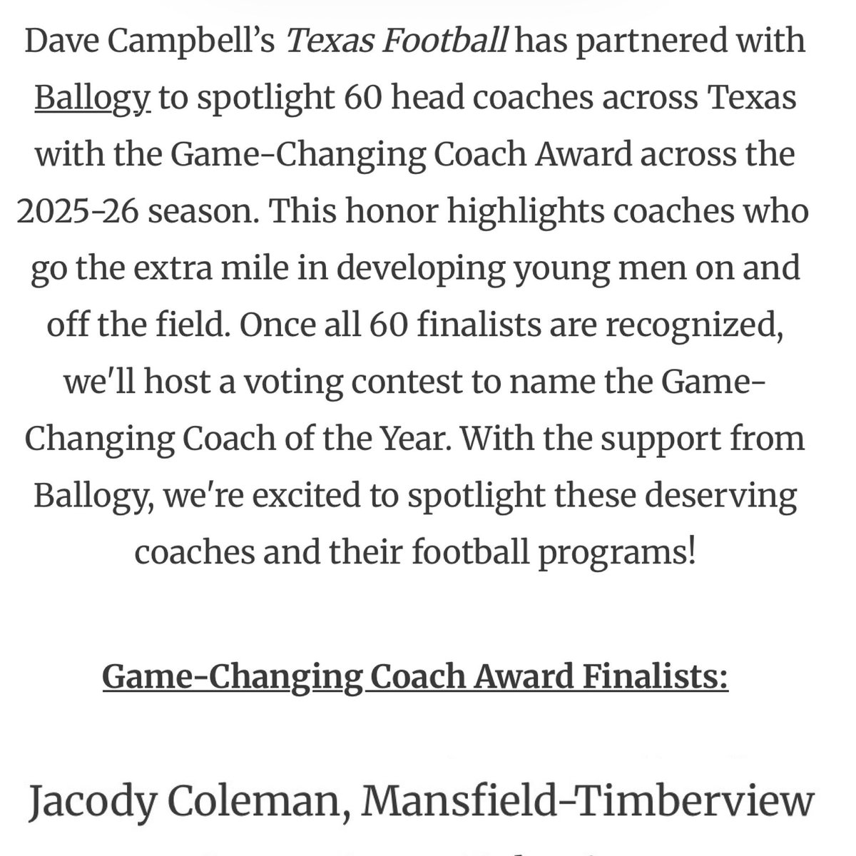 Coach Coleman (@jcolemanfb) on Twitter photo It takes a village.
Thanks for the recognition. <a href="/dctf/">Dave Campbell's Texas Football — TexasFootball.com</a>
#WolvesOnly
#ItJustMeansMore It takes a village.
Thanks for the recognition. <a href="/dctf/">Dave Campbell's Texas Football — TexasFootball.com</a>
#WolvesOnly
#ItJustMeansMore
