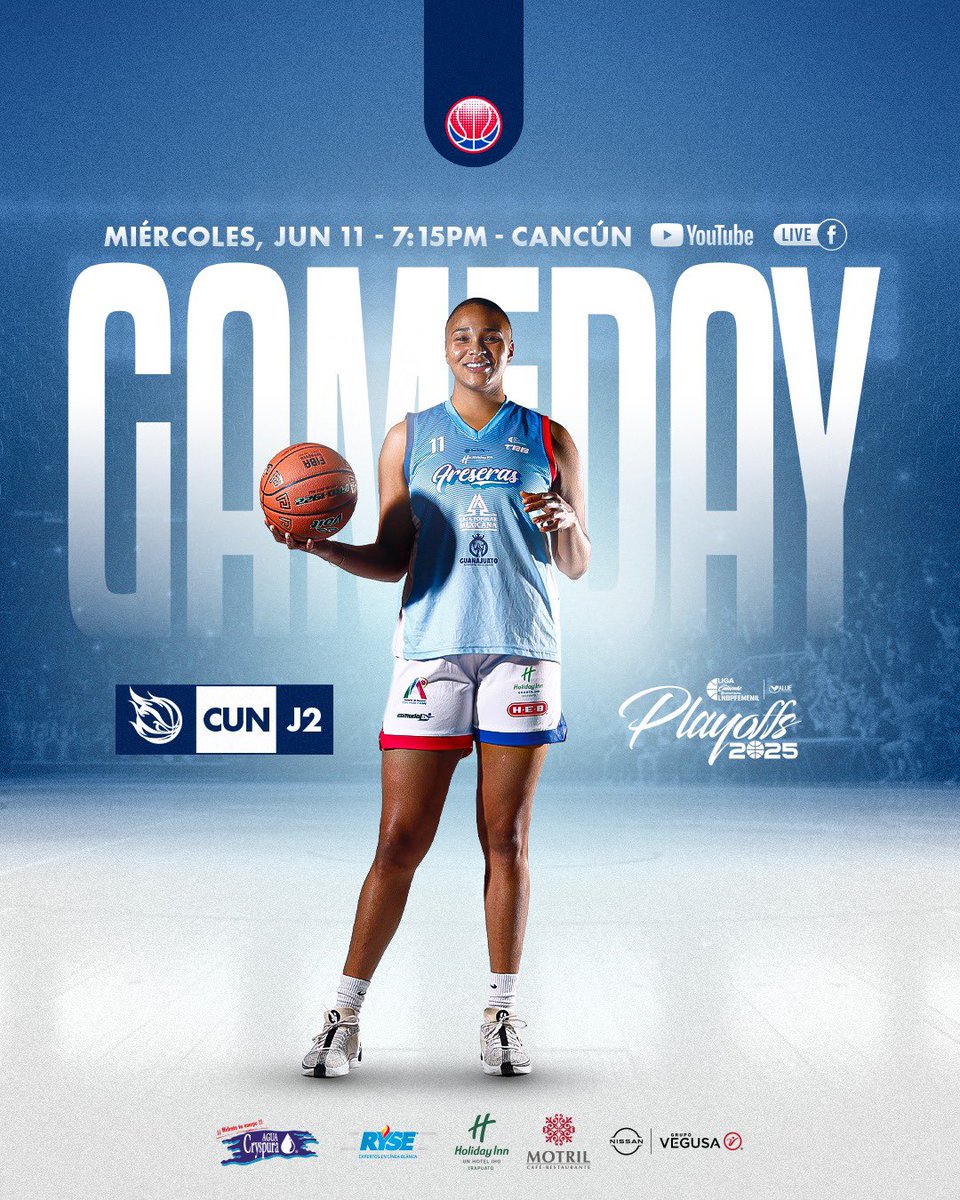 Freseras de Irapuato (@freserasbasquet) on Twitter photo 🔵 GAME DAY 🔵
Segundo juego de playoffs 🆚 <a href="/elcalorcancun/">El Calor de Cancún</a> en Cancún ☀️
⏰ 7:15pm
📺 Transimsion por Facebook y Youtube
Misión: llevar la serie a casa 🏟️
#VamosFreseras 🍓🔥
Agradecemos a <a href="/irapuatogob/">Gobierno de Irapuato</a>, <a href="/gobgente/">Gobierno de la Gente</a>, <a href="/tv4guanajuato/">TV4 📺📱💻</a>, <a href="/deportegente/">Comisión de Deporte</a> y <a href="/comudaj/">comudaj</a>.irapuato 🔵 GAME DAY 🔵
Segundo juego de playoffs 🆚 <a href="/elcalorcancun/">El Calor de Cancún</a> en Cancún ☀️
⏰ 7:15pm
📺 Transimsion por Facebook y Youtube
Misión: llevar la serie a casa 🏟️
#VamosFreseras 🍓🔥
Agradecemos a <a href="/irapuatogob/">Gobierno de Irapuato</a>, <a href="/gobgente/">Gobierno de la Gente</a>, <a href="/tv4guanajuato/">TV4 📺📱💻</a>, <a href="/deportegente/">Comisión de Deporte</a> y <a href="/comudaj/">comudaj</a>.irapuato