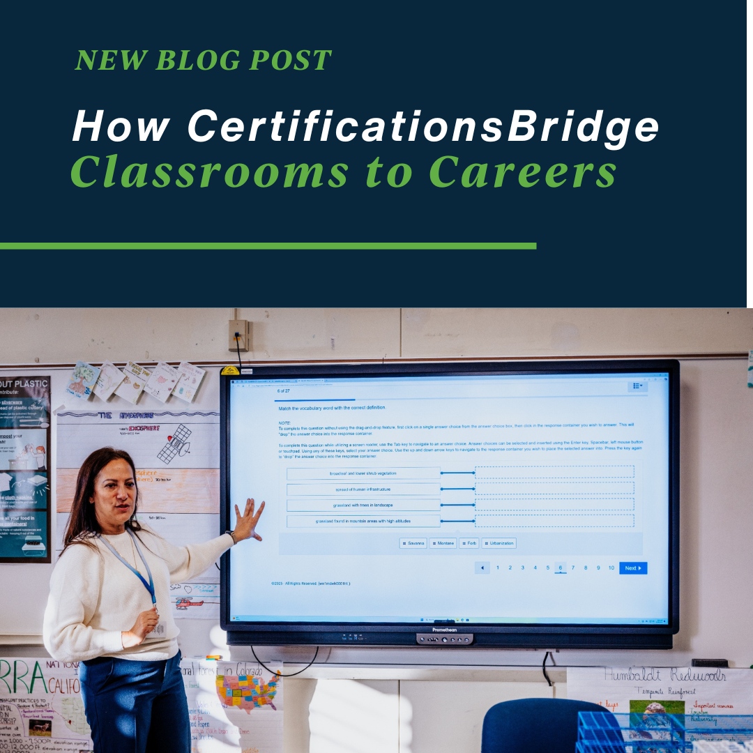 Certifications are workplace currency in today’s job market. In our latest blog, Director of Business &amp; Industry Partnerships Kelli Neuman Hughes explores how #industrycertifications are transforming #CTE programs. Read here: tinyurl.com/2s3rcarw