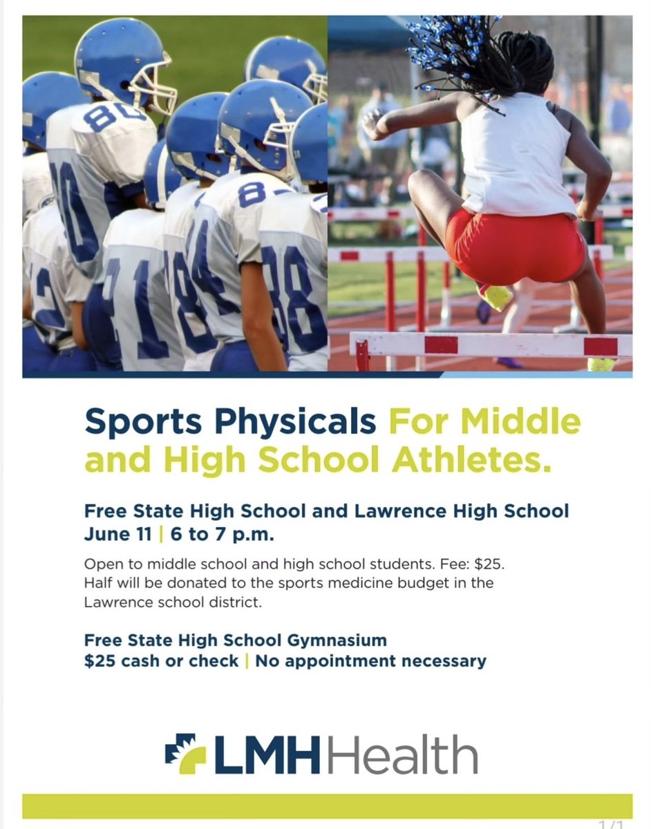 Tonight at Free State if you are interested and need your physical done